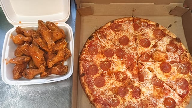 Small Cheese Pizza & 10 Buffalo Wings Lunch.