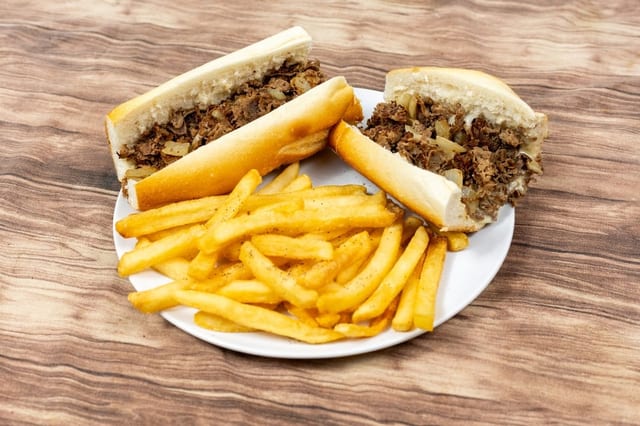 Cheesesteak Platter & Can of Soda Lunch.