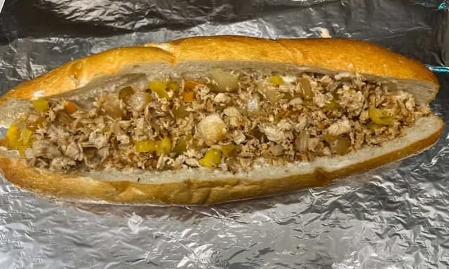 Broccoli Chicken Cheesesteak Sandwich.